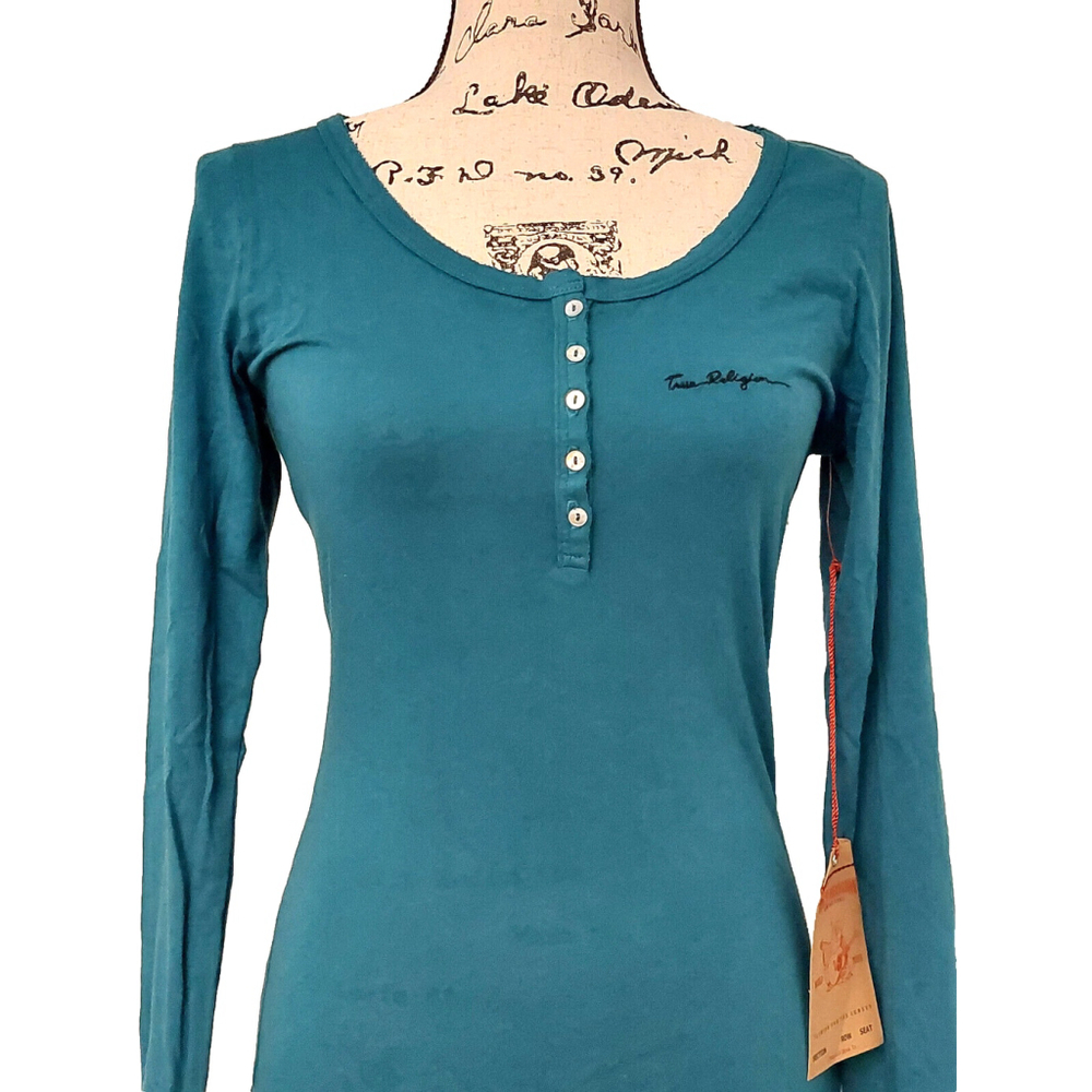 True Religion Brand Long Sleeve Signature Logo Cotton Henley Shirt Medium $78 - Picture 5 of 16